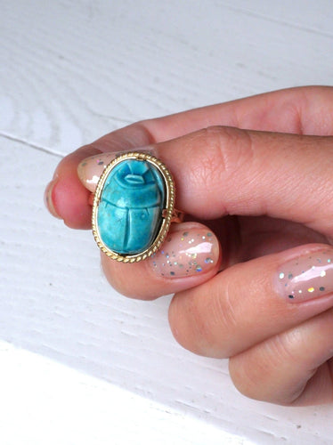 Bague Scarabée or jaune et stéatite 58 Facettes