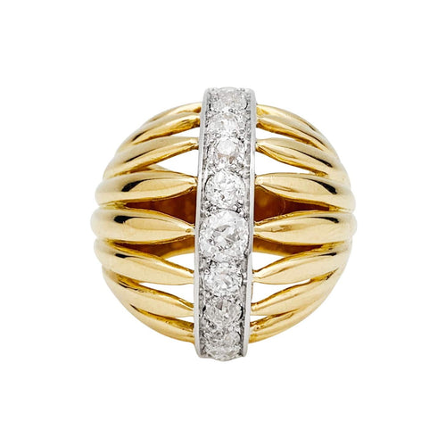 Bague 52 Bague dôme deux ors et diamants. 58 Facettes 30710