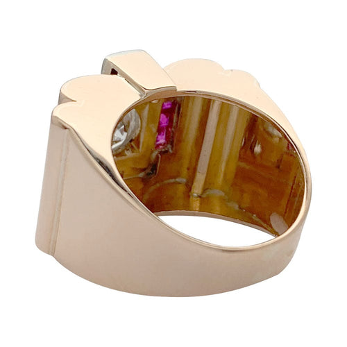 Bague 51 Bague Tank en or rose, platine, diamants et rubis. 58 Facettes 32052
