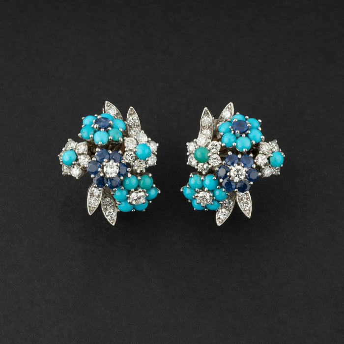 Boucles d'oreilles Clips d'oreilles Alfred HANNE turquoises, saphirs & diamants 58 Facettes
