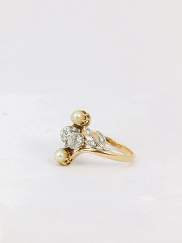 Bague 56.5 Bague Art Nouveau 2 Ors Diamants Perles 58 Facettes J174