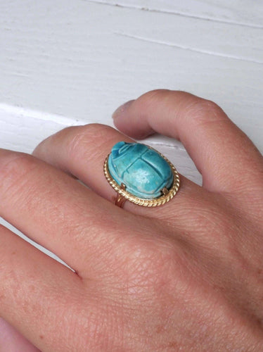 Bague Scarabée or jaune et stéatite 58 Facettes