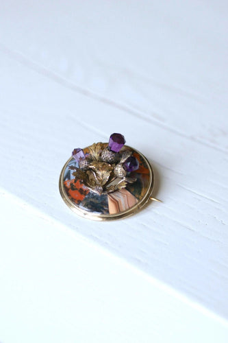 Broche Broche Ecossaise chardon ancienne en or et améthyste 58 Facettes