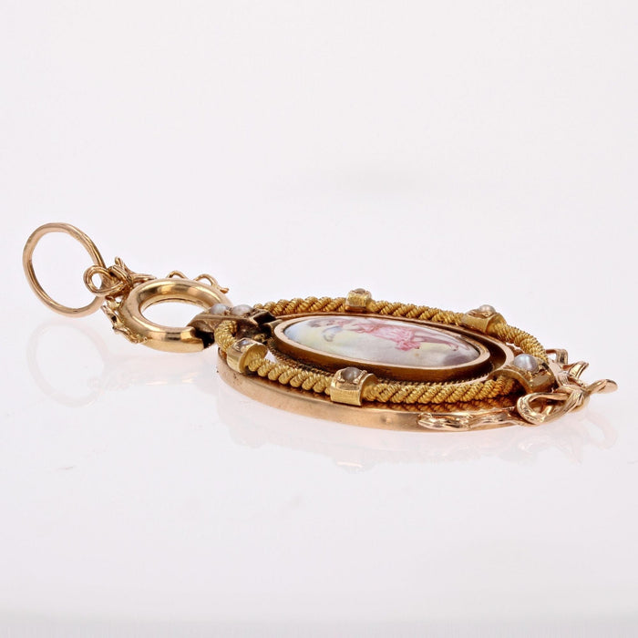 Pendentif Pendentif ancien miniature sur nacre et perles fines 58 Facettes 23-181