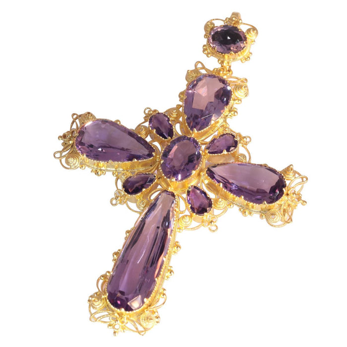 Broche Broche/pendentif or croix améthystes 58 Facettes 19291-0283