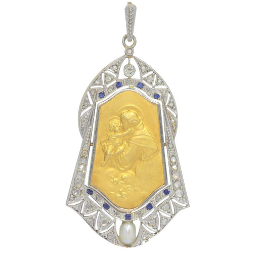 Pendentif Médaille diamants saphirs et perle 58 Facettes 23191-0434