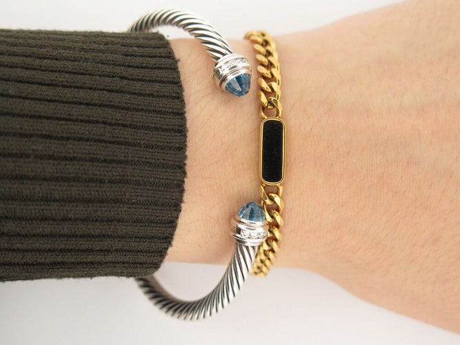 Bracelet bracelet DAVID YURMAN cable mm argent 925 5mm diamants topaze 58 Facettes 257556