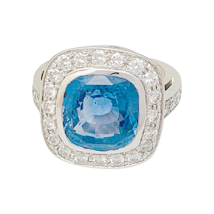 Bague 50 Bague or blanc entourage diamants, saphir 5 carats. 58 Facettes 31549