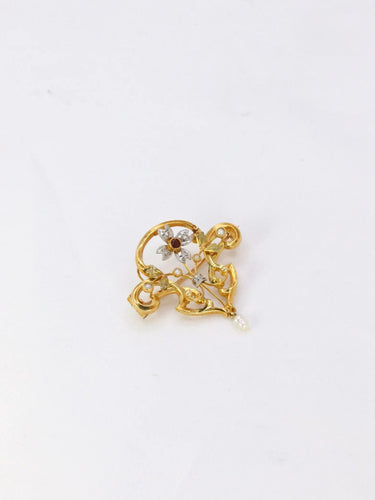 Broche Broche-Pendentif Art-Nouveau Or jaune Perles fines Diamants Grenat 58 Facettes J296