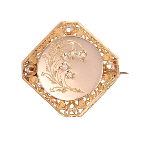 Broche Broche ancienne or rose diamants au muguet 58 Facettes 22-582