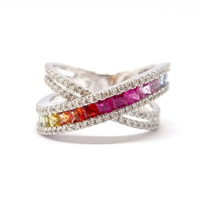 Bague Bague saphirs multicolores diamants or blanc 58 Facettes