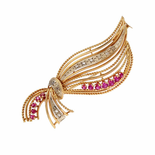 Brooch Old gold brooch with openwork diamonds and rubies 58 Facettes 23-352