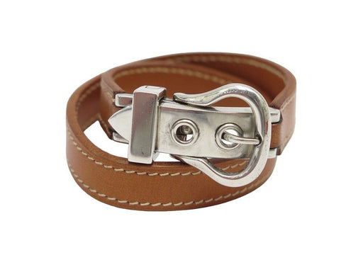 HERMES bracelet bracelet saddle buckle in 925 silver double tour swift leather 17-18 58 Facettes 256586
