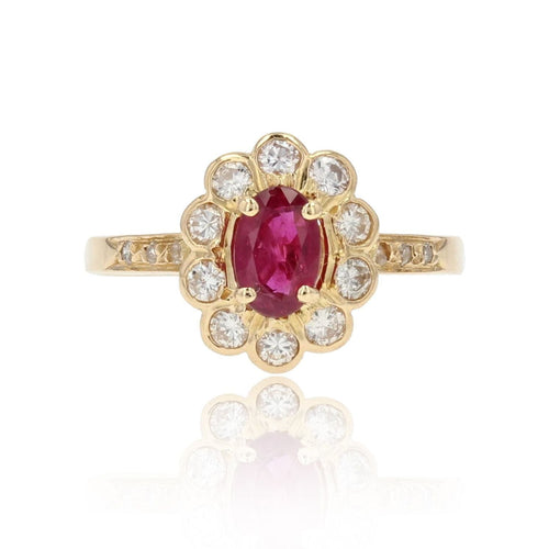 Bague 54 Bague fleur or jaune rubis diamants 58 Facettes 22-502