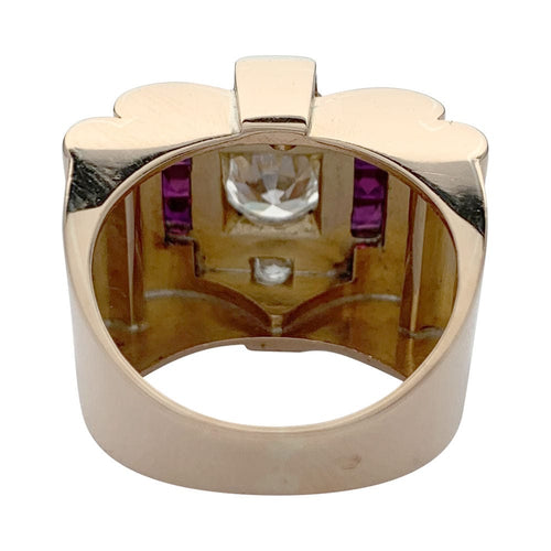 Bague 51 Bague Tank en or rose, platine, diamants et rubis. 58 Facettes 32052