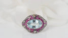 Ring Art Deco ring white gold and silver, aquamarine, rubies and diamonds 58 Facettes 31442