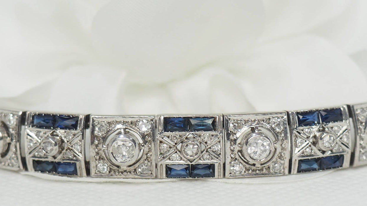 Bracelet Bracelet Art Déco or blanc, saphirs et diamants 58 Facettes 30695