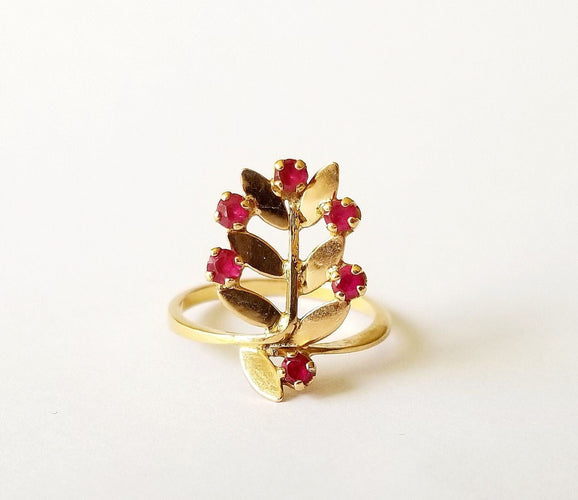Bague 53 Bague Palme Or Jaune et Rubis 58 Facettes