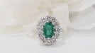 Ring 51 Daisy ring in white gold, emerald and diamonds 58 Facettes F4947