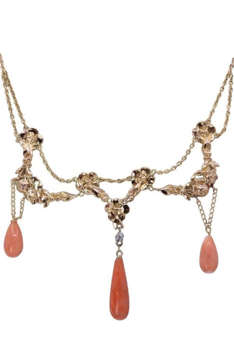 Collier COLLIER DRAPERIE ANCIEN CORAIL ET DIAMANT 58 Facettes 076131