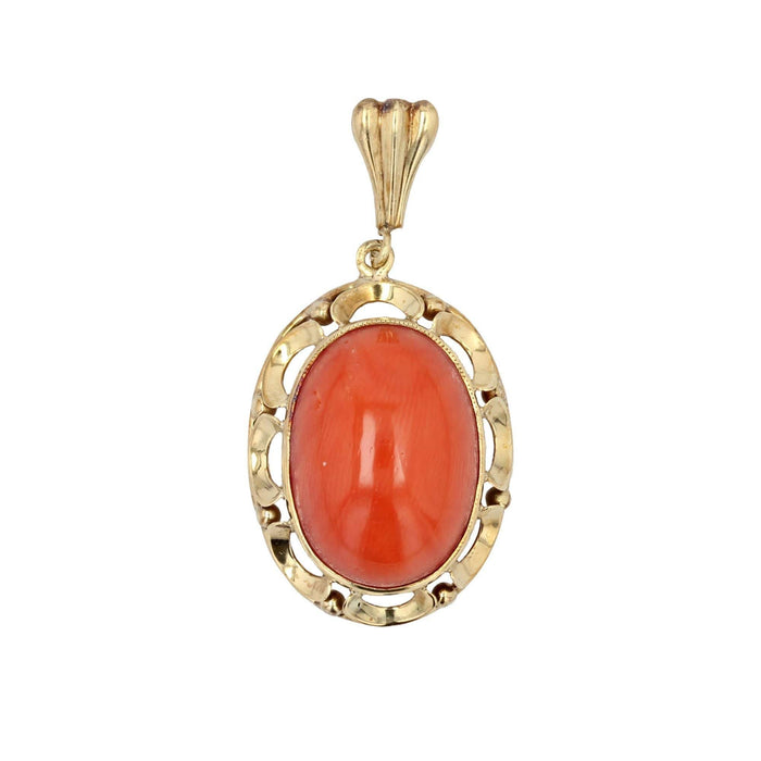 Collier Pendentif or jaune et corail cabochon 58 Facettes 19-090A