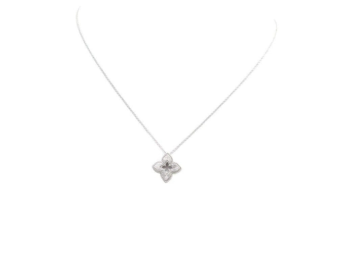 Collier collier roberto  pendentif flower en or blanc 18k 3.4gr 4 diamants 58 Facettes 249469