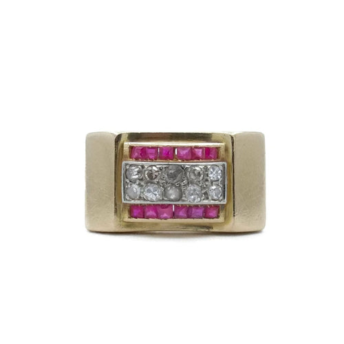 Bague 56.5 Bague tank arcade 2 Ors Diamants Rubis 58 Facettes REF2219