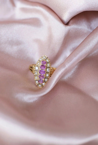 Bague Bague marquise perles et rubis 58 Facettes