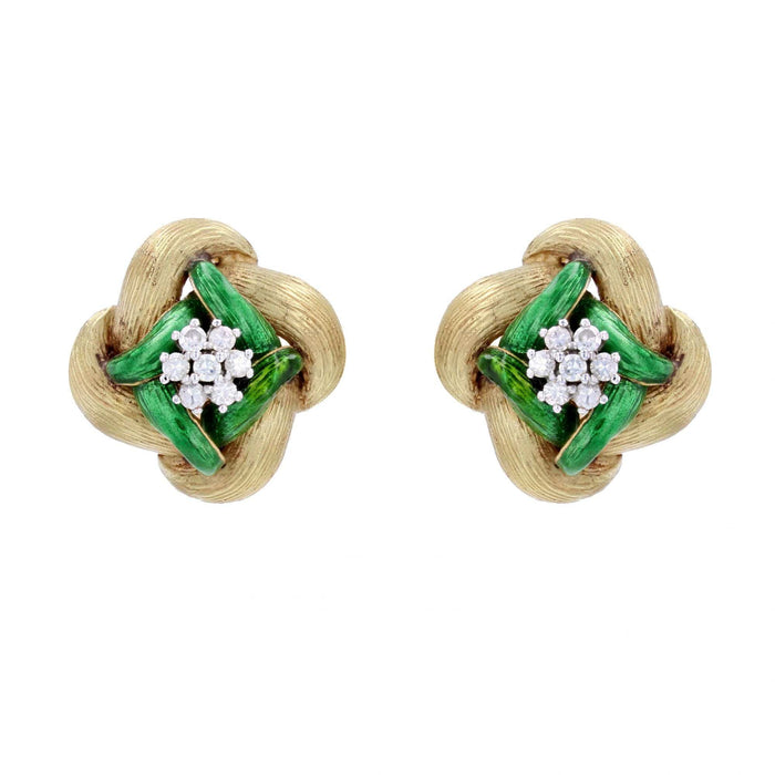 Boucles d'oreilles Boucles d'oreilles émail vert diamants et or jaune 58 Facettes 22-554