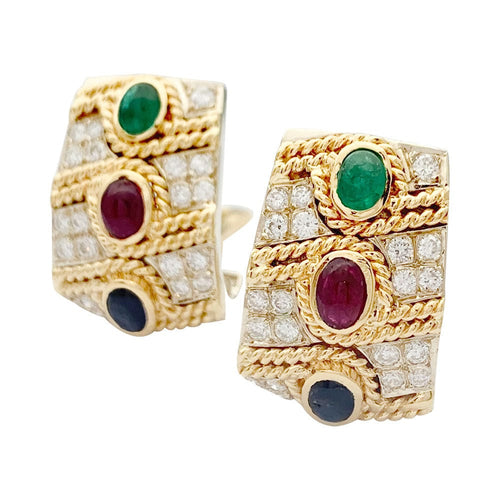 Boucles d'oreilles Boucles d'oreilles vintage, deux ors, pierres précieuses. 58 Facettes 32026