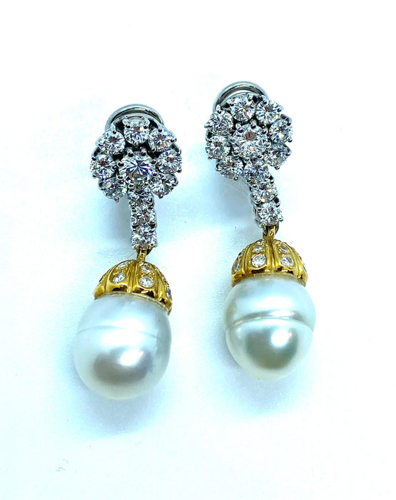Collier Ensemble collier et boucles d'oreilles pendantes 2 Ors Perle Diamant 58 Facettes