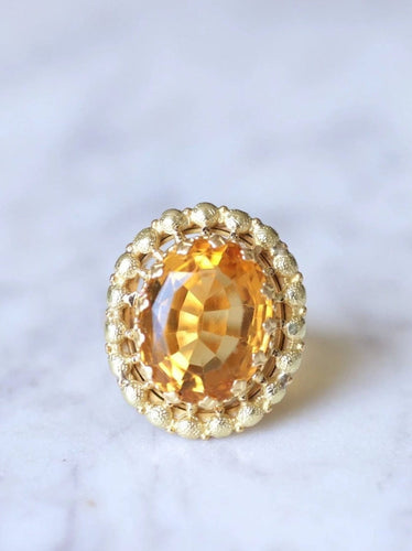 Bague Bague de cocktail ancienne citrine sur or jaune et vert 18Kt 58 Facettes