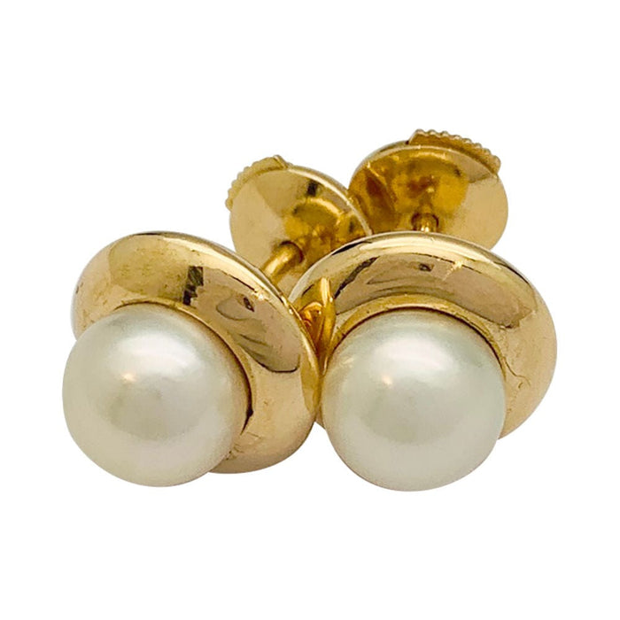 Boucles d'oreilles Puces Cartier, or jaune, perles. 58 Facettes 31872