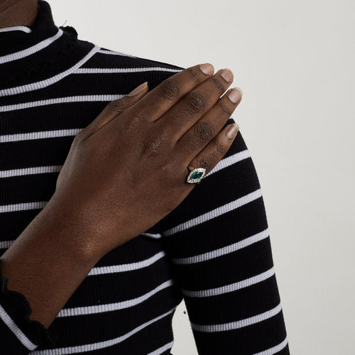 Bague 54 Bague Navette Or gris Emeraude diamants 58 Facettes