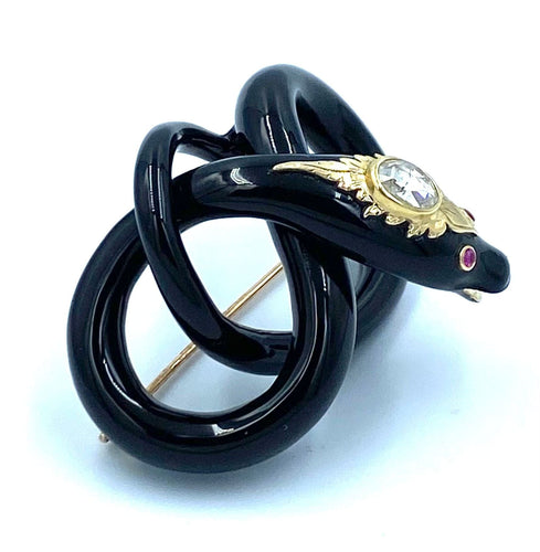 Broche Broche 19ème, or jaune, émail et diamant 58 Facettes