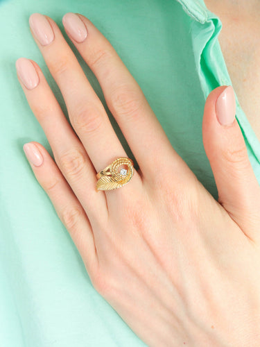 Bague 52 BAGUE "FEUILLE" OR & DIAMANTS 58 Facettes BO/120044