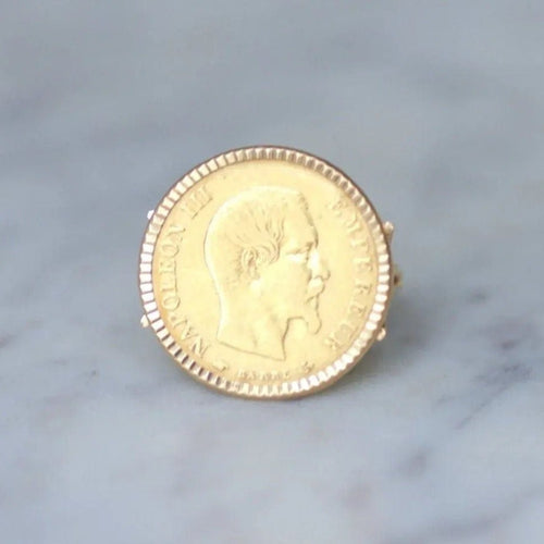 Bague 54 Bague or pièce Napoléon 10 Francs 58 Facettes