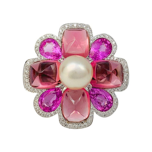 Bague 52 Bague Chanel, "San Marco", or blanc, perle, saphirs roses, tourmalines roses, diamants. 58 Facettes 31344
