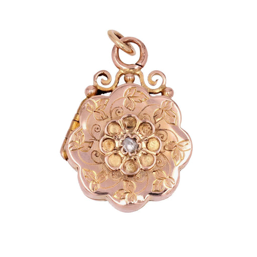 Antique rose gold chiseled diamond medallion pendant 58 Facettes 19-631A