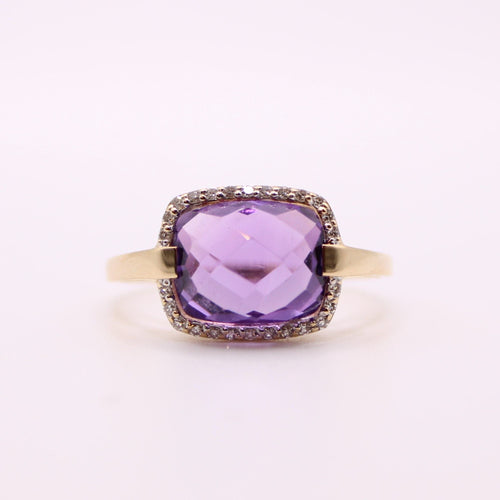 Bague Bague or jaune Améthyste entourage diamants 58 Facettes