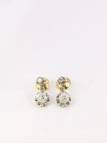 Boucles d'oreilles Paire de dormeuses anciennes or et diamants taille ancienne 58 Facettes J90