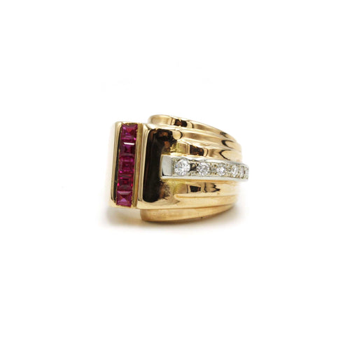 Bague 52 Bague TANK en Or jaune, diamants & rubis 58 Facettes 220044SP