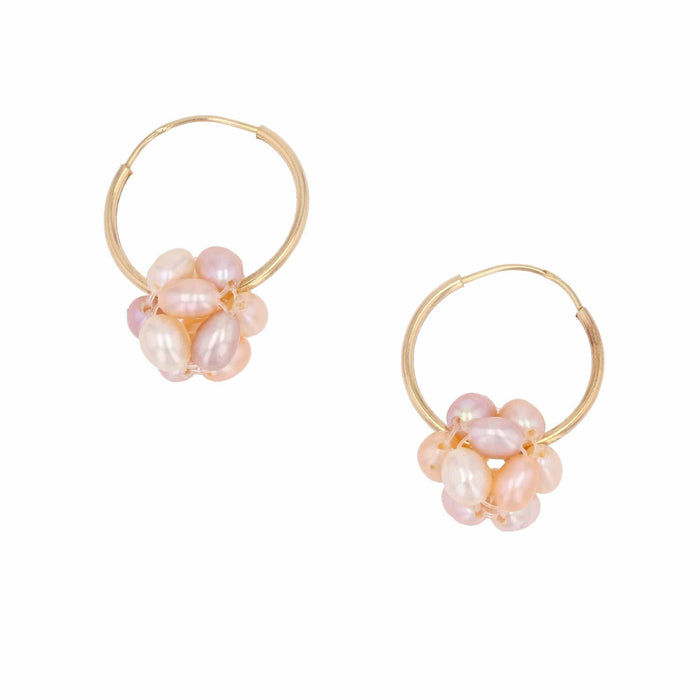 Boucles d'oreilles Petites créoles or jaune et perles rosées 58 Facettes 16-306