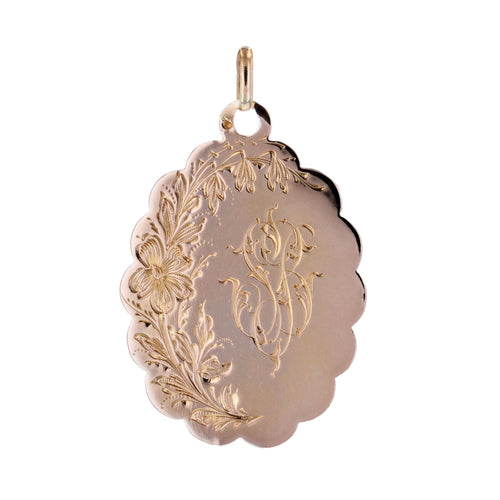 Pendentif Médaille or rose gravée ancienne 58 Facettes CVP78