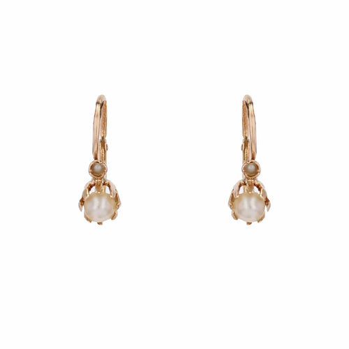 Boucles d'oreilles Petites dormeuses anciennes or rose perles fines 58 Facettes 19-020C