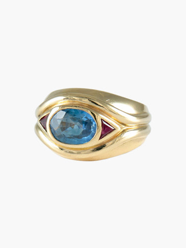 Bague Or Jaune / Saphir / 51 BAGUE " BLUE-EYE" OR & PIERRES 58 Facettes BO/220013