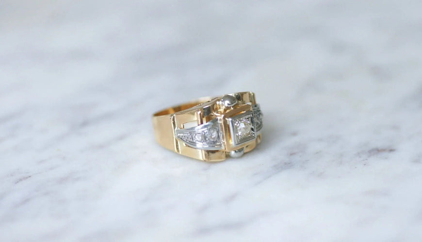 Bague 60 Bague tank Or jaune Platine Diamants 58 Facettes