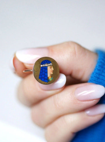 Bague Bague ancienne Egyptomania en or, diamants, émail 58 Facettes