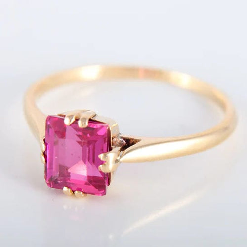 Bague Bague or jaune rubis synthétique rectangle 58 Facettes