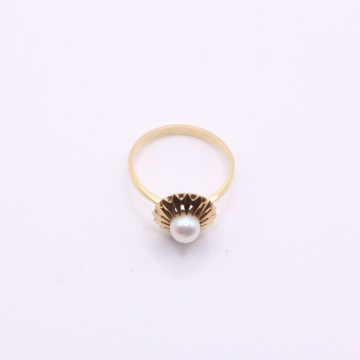 Bague Bague Or jaune Perle blanche 58 Facettes